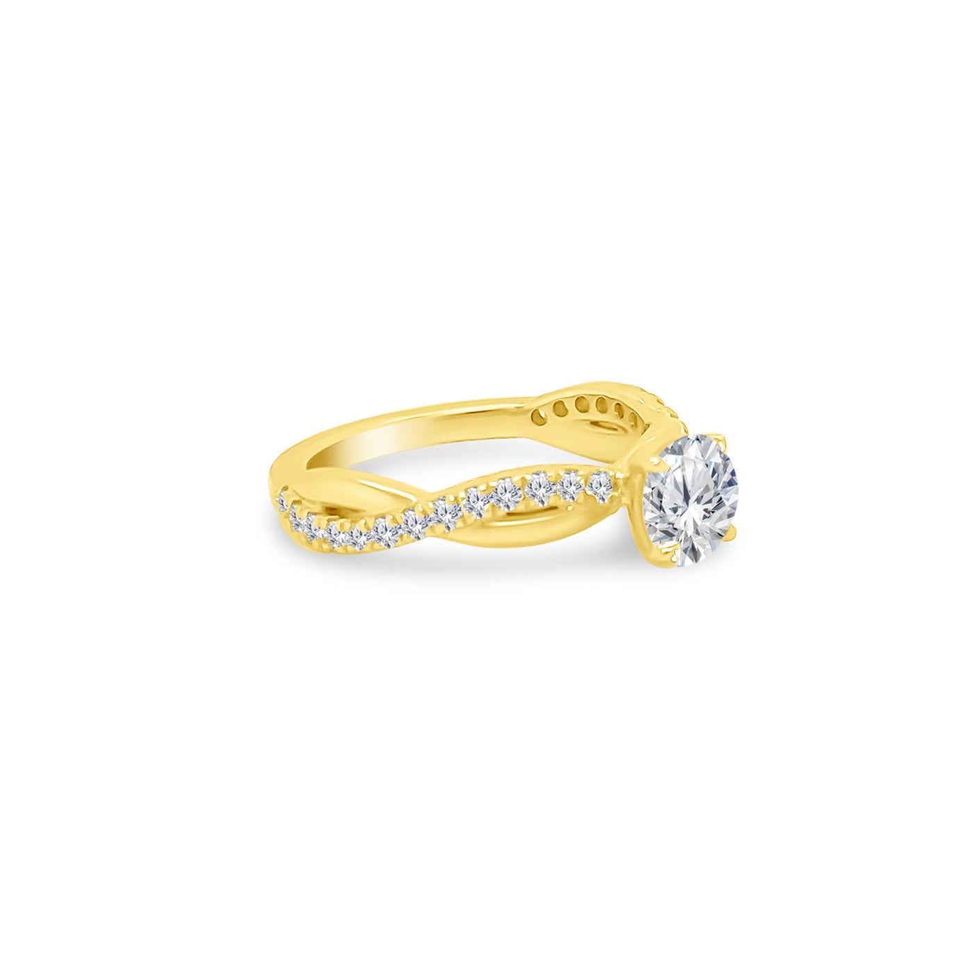 Round Diamond Solitaire on Gold & Diamond Twist Band - Lindsey Leigh Jewelry