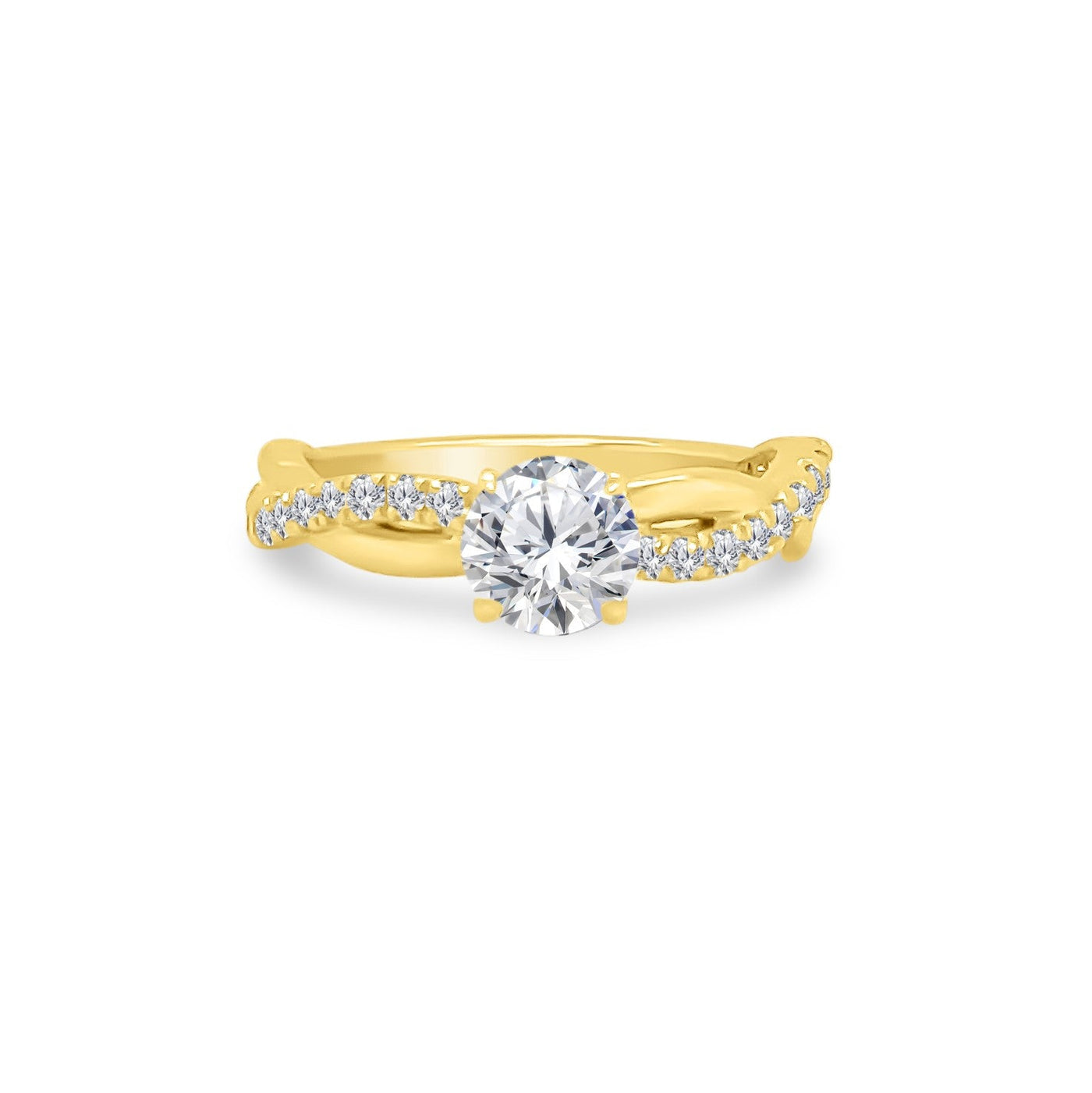 Round Diamond Solitaire on Gold & Diamond Twist Band - Lindsey Leigh Jewelry