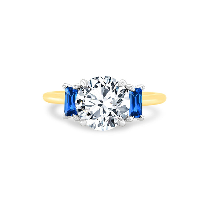 Round Diamond with Sapphire Baguette Side Stones - Lindsey Leigh Jewelry