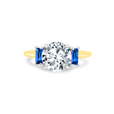 Round Diamond with Sapphire Baguette Side Stones - Lindsey Leigh Jewelry