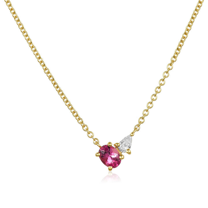 Ruby Oval & Diamond Pear Duo Necklace - Lindsey Leigh Jewelry