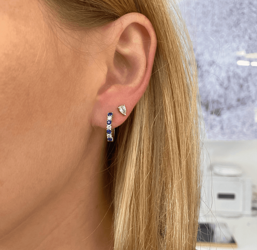 Sapphire & Diamond Small Hoops - Lindsey Leigh Jewelry