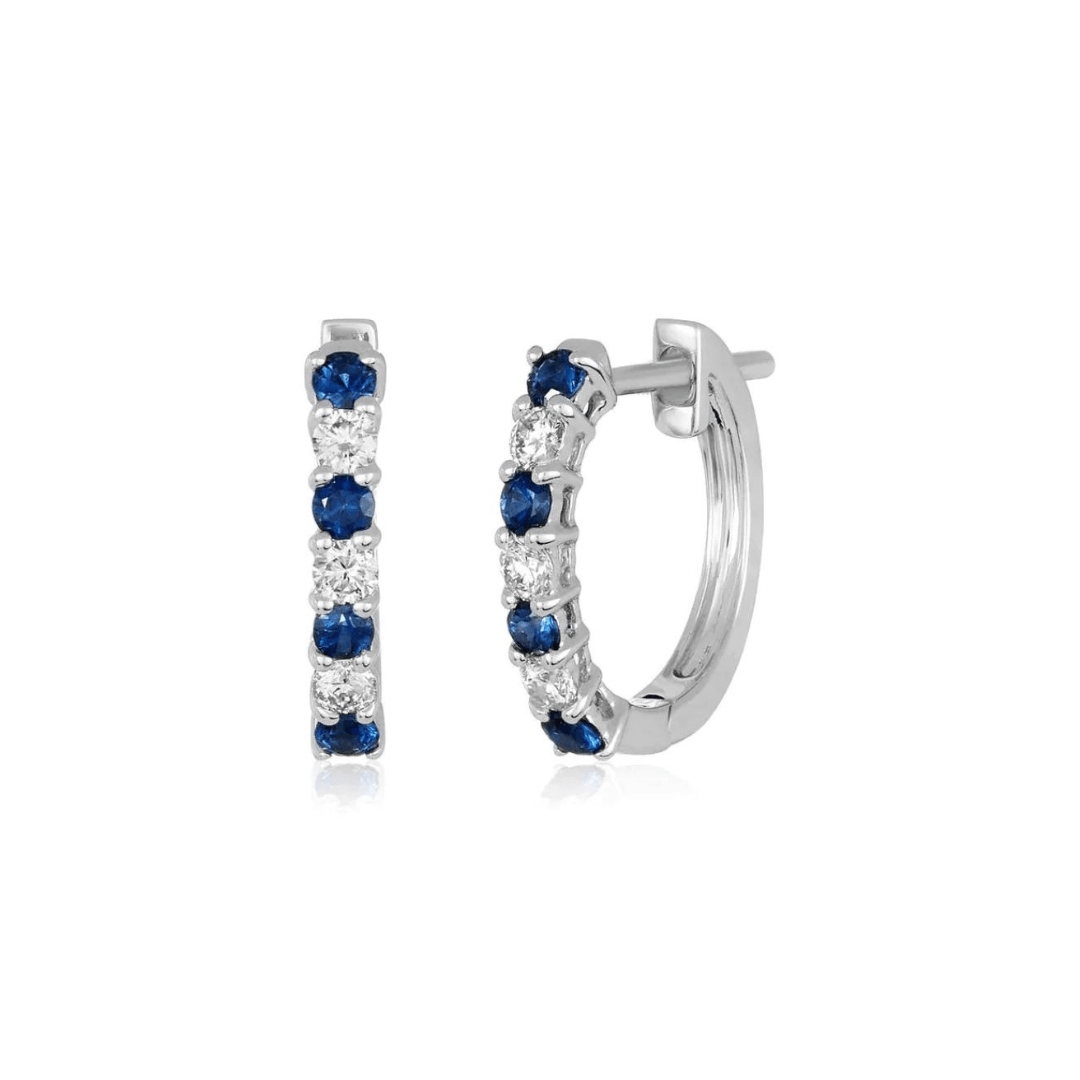 Blue sapphire diamond hoop earrings Clearance