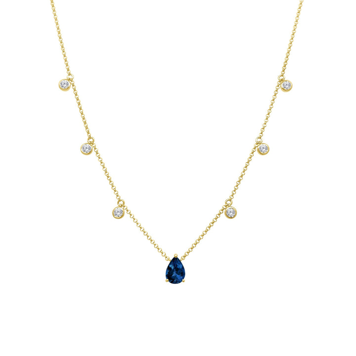 Sapphire Pear & Diamond Bezel Necklace - Lindsey Leigh Jewelry