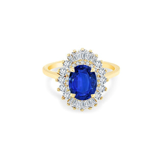 Oval Cut Sapphire with Sunburst Halo  Lindsey Leigh Jewelry.
