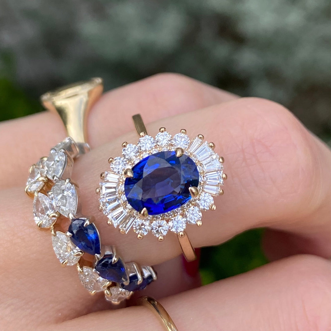 Sapphire Sunburst Ring - Lindsey Leigh Jewelry