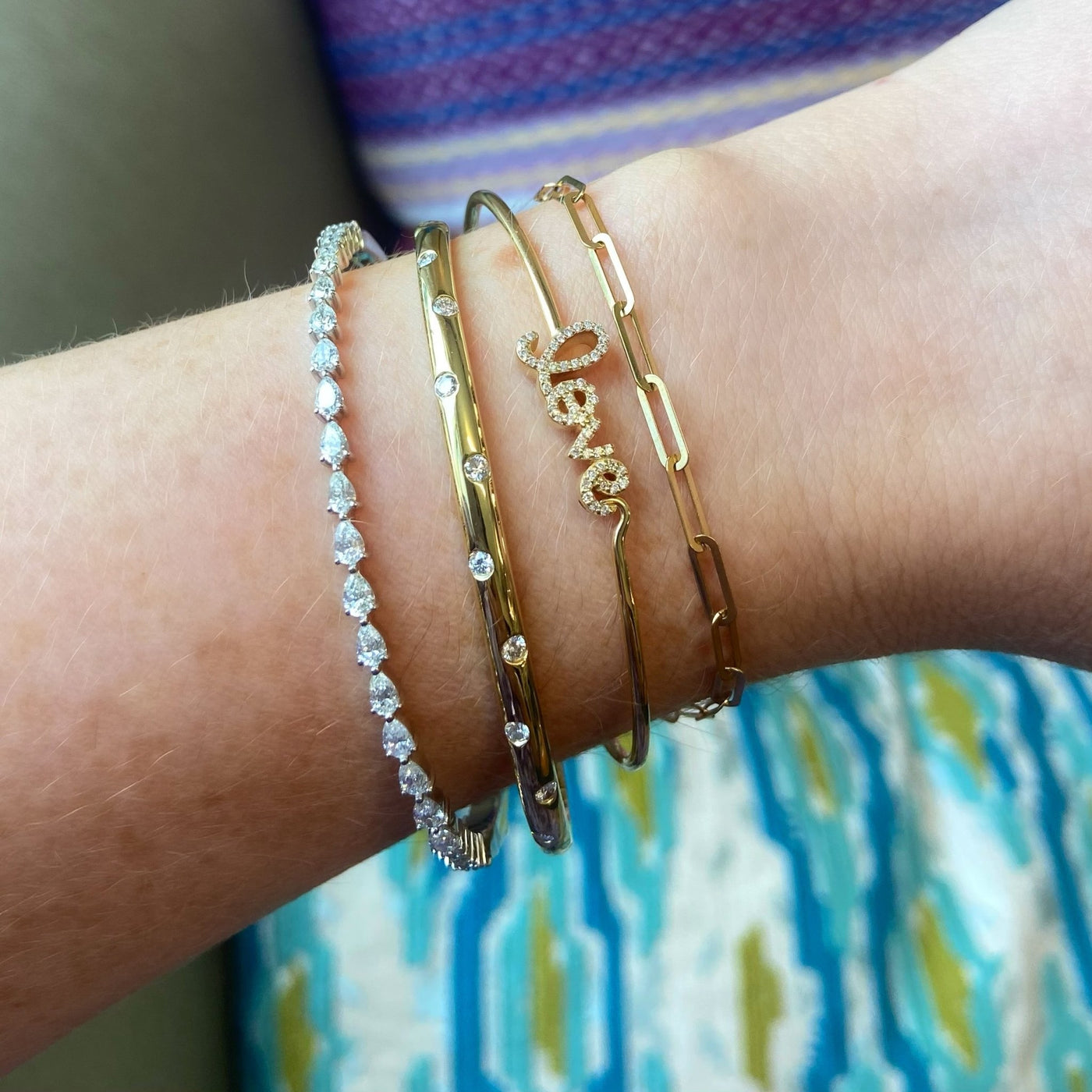 Scattered Diamond Inlay Bangle - Lindsey Leigh Jewelry