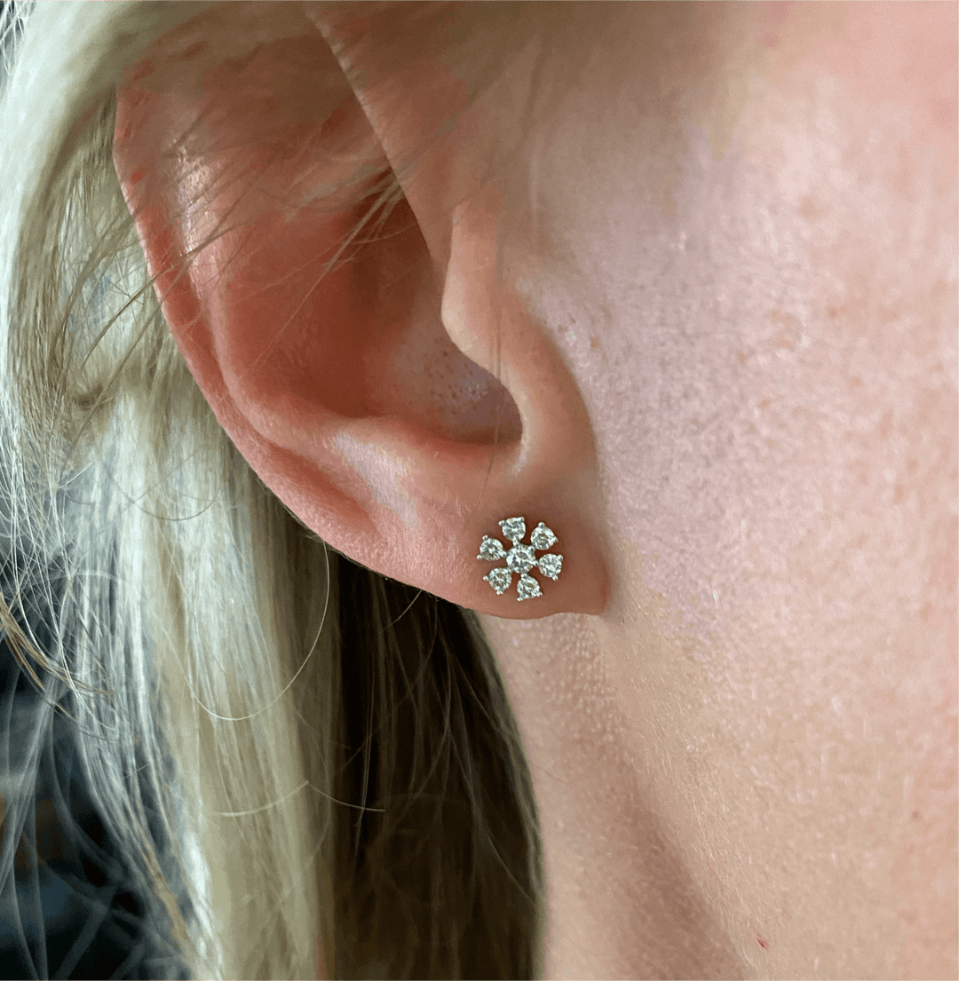 Small Diamond Flower Studs - Lindsey Leigh Jewelry