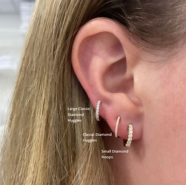 Diamond hoop earrings on ear Clearance