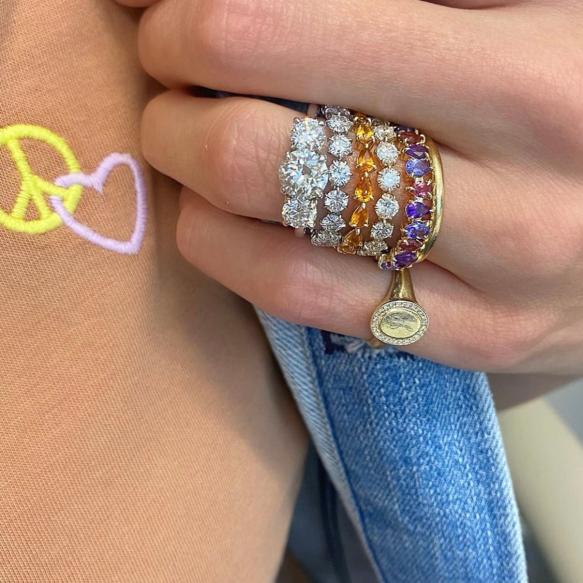 Three Stone Round Ring - Lindsey Leigh Jewelry