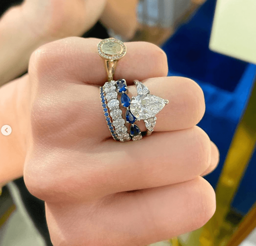 Sapphire wedding band with diamond engagement ring Clearance