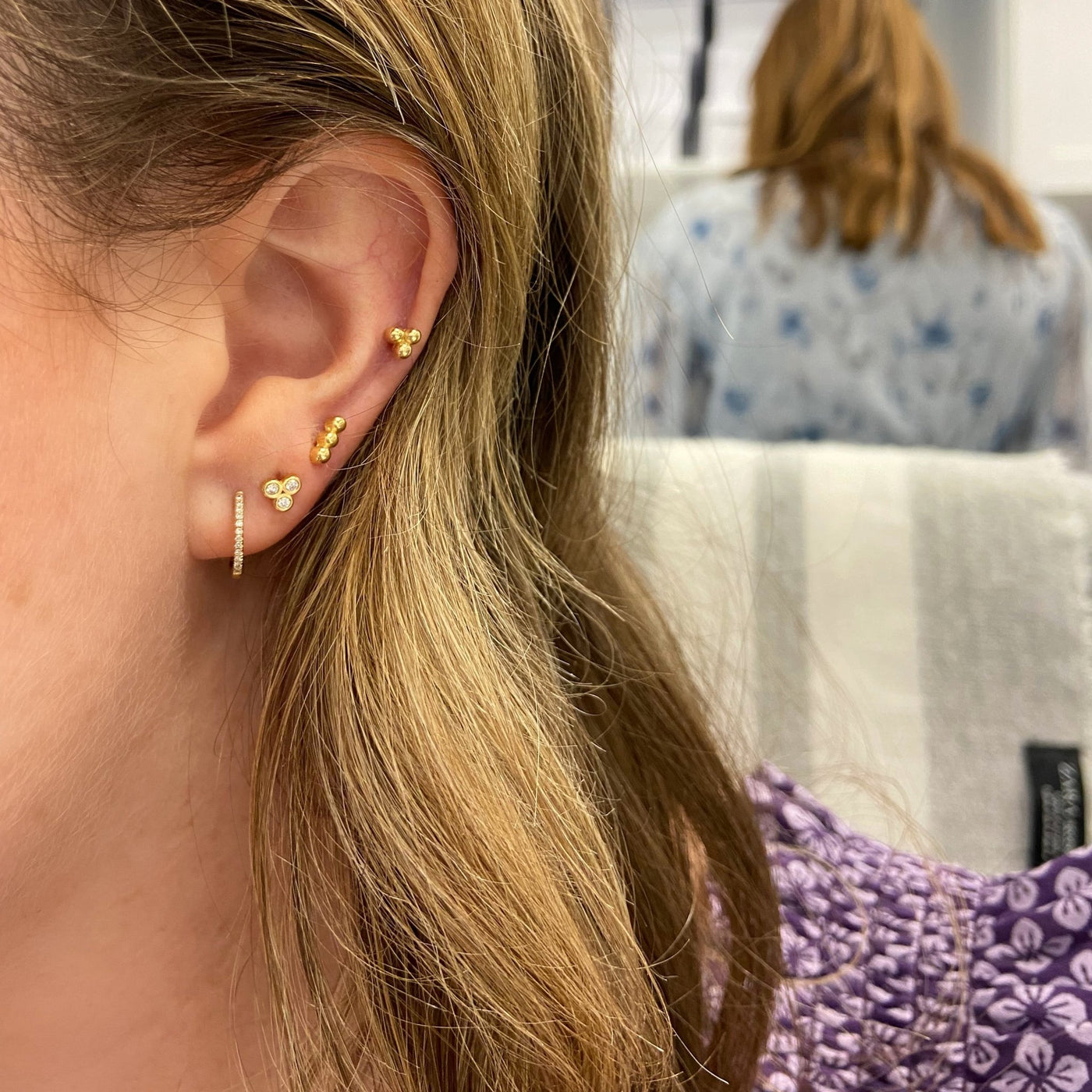 Triple Bead Bar Stud - Lindsey Leigh Jewelry