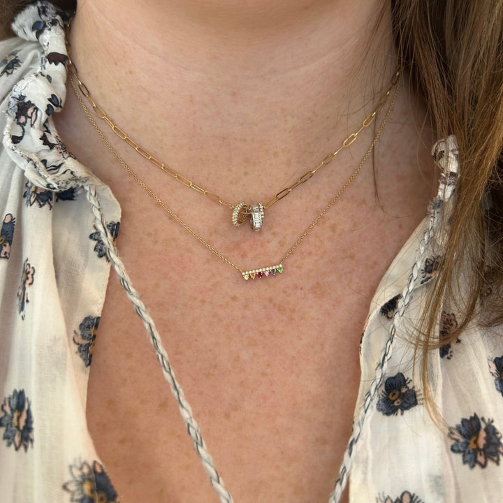 Triple Diamond Charm Paper Clip Necklace - Lindsey Leigh Jewelry