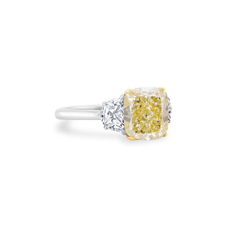 Cushion Cut Yellow Diamond with Half Moon Cut Side Stones  Lindsey Leigh Jewelry.
