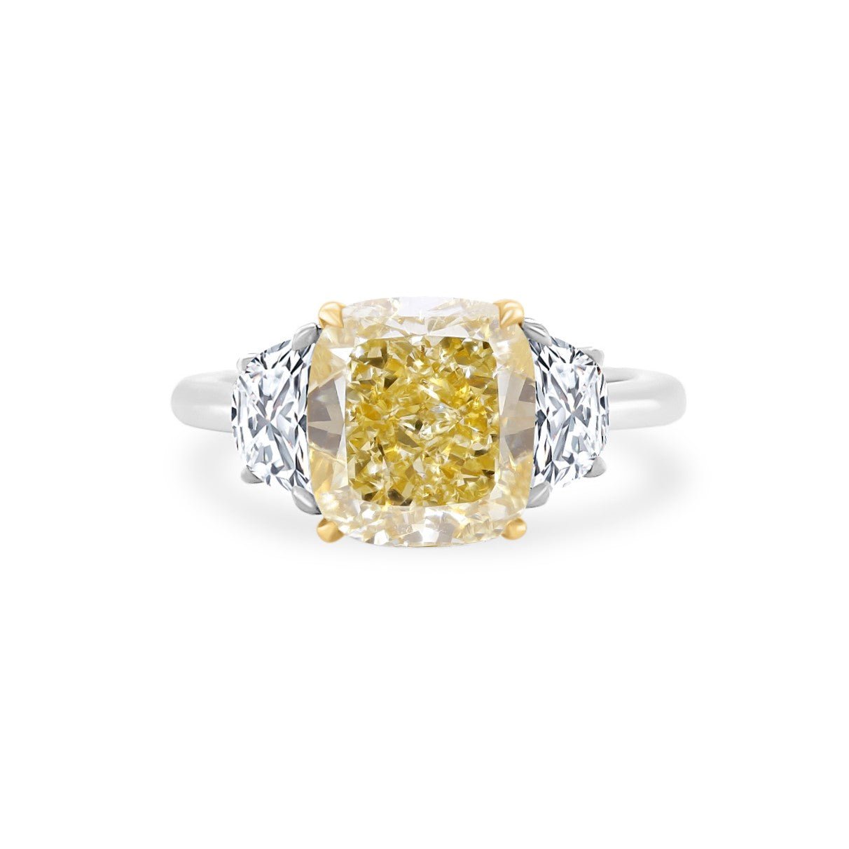 Yellow Cushion Diamond with Brilliant Cut Trapezoid Side Stones - Lindsey Leigh Jewelry