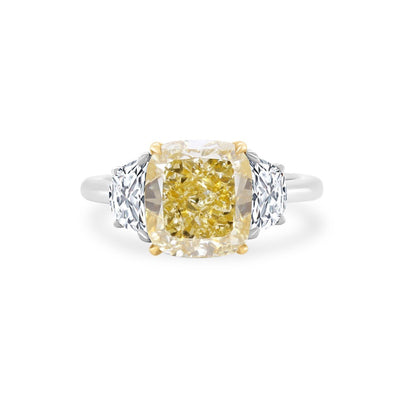 Yellow Cushion Diamond with Brilliant Cut Trapezoid Side Stones - Lindsey Leigh Jewelry